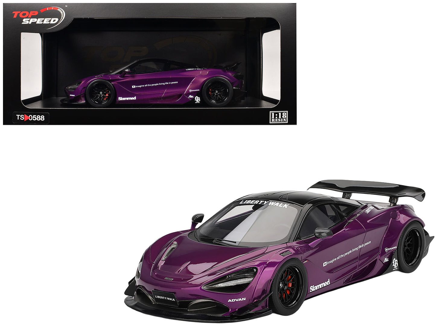 McLaren 720S "LB-Works" Purple Metallic with Black Top 1/18 Model Car