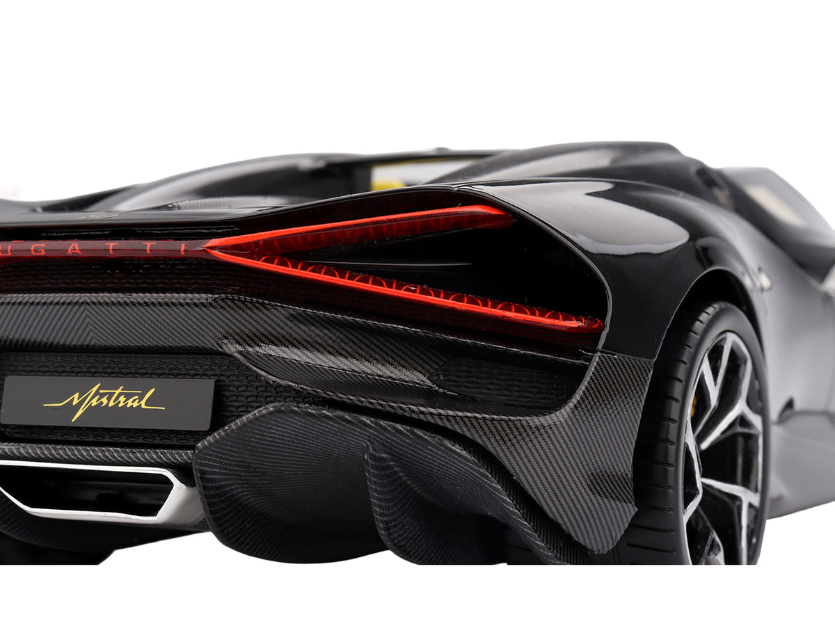 Bugatti W16 Mistral Black with Yellow Interior 1/18 Model Car