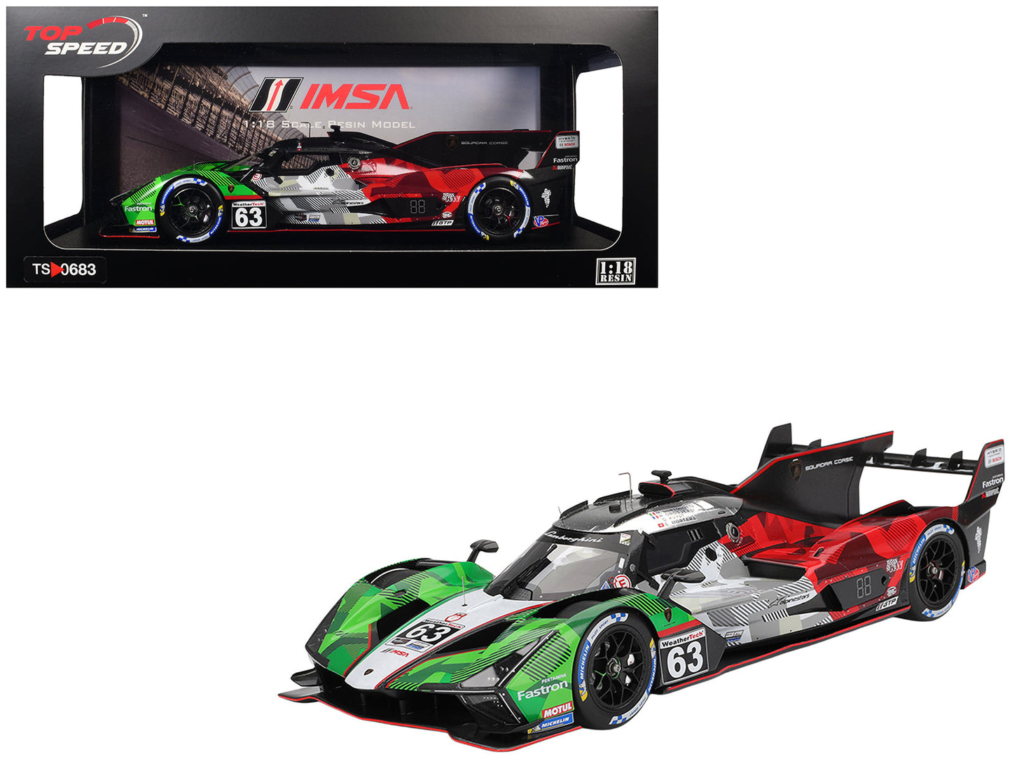 Lamborghini SC63 #63 Mirko Bortolotti - Romain Grosjean - Daniil Kvyat - Edoardo Mortara "Automobili Lamborghini Squadra Corse" IMSA "24 Hours of Daytona" (2025) 1/18 Model Car