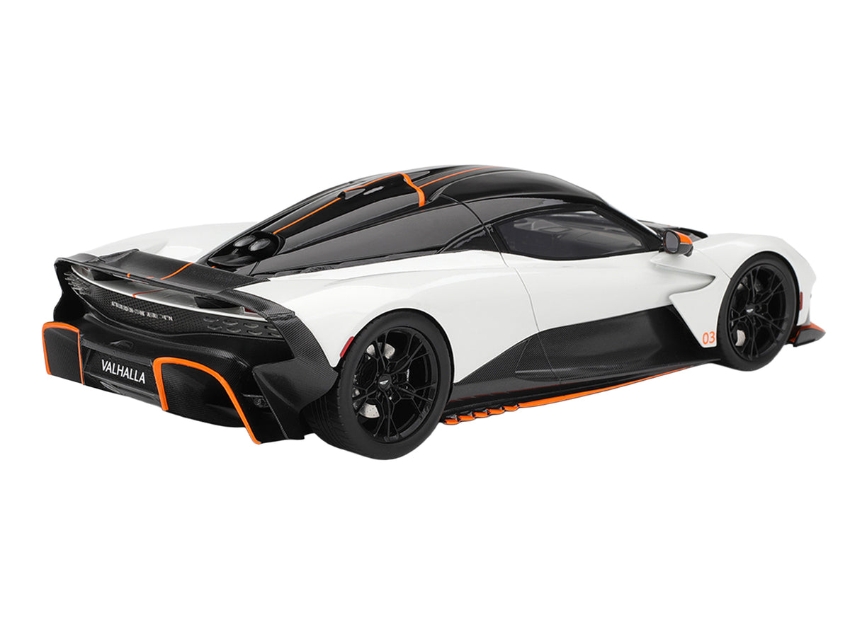 Aston Martin Valhalla Lunar White with Black Top and Orange Accents 1/18 Model Car