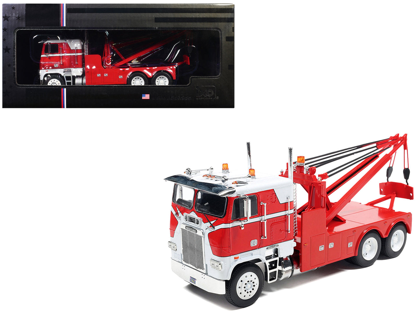 1987 Freightliner FLA Tow Truck Red and White 1/43 Diecast Model
