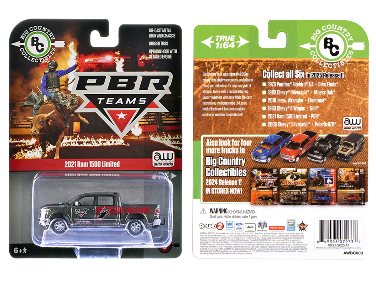 2021 Ram 1500 Limited Pickup Truck "PBR (Professional Bull Riders)" Gray Metallic with Graphics "Big Country Collectibles" 2025 Series 1/64 Diecast Model Car
