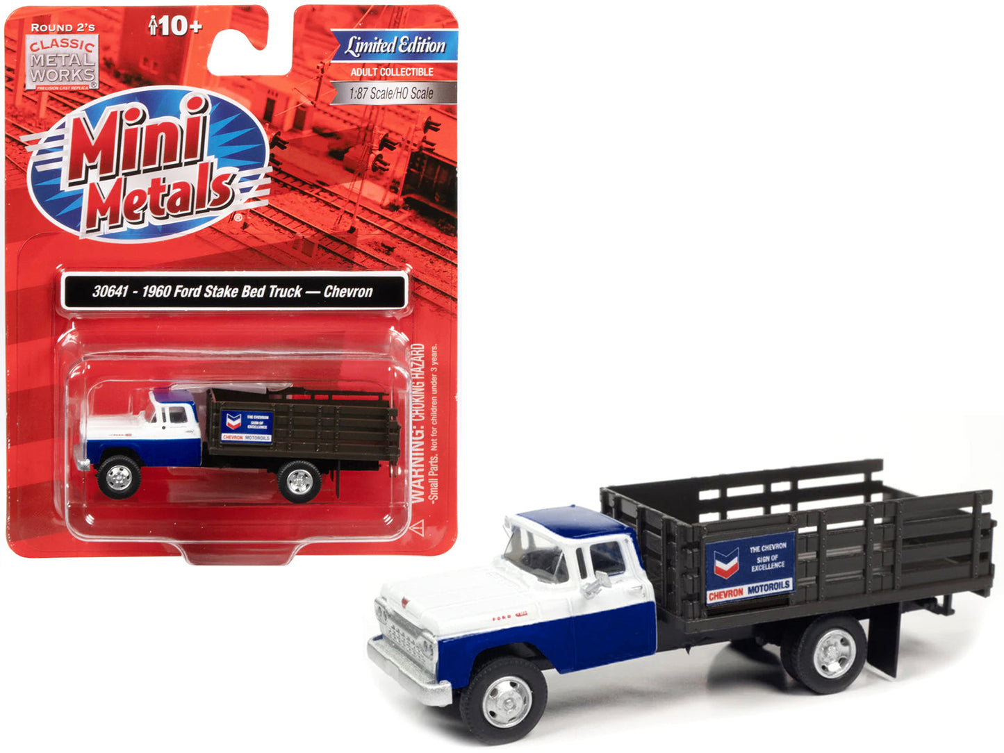 1960 Ford Stake Bed Truck "Chevron" Blue and White 1/87 (HO) Scale Model Car