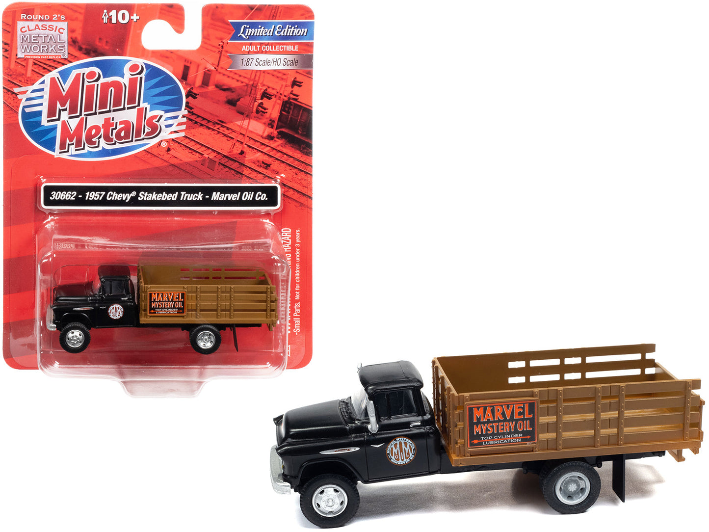 1957 Chevrolet Stakebed Truck Matt Black "Marvel Mystery Oil Co." 1/87 (HO) Scale Model Car