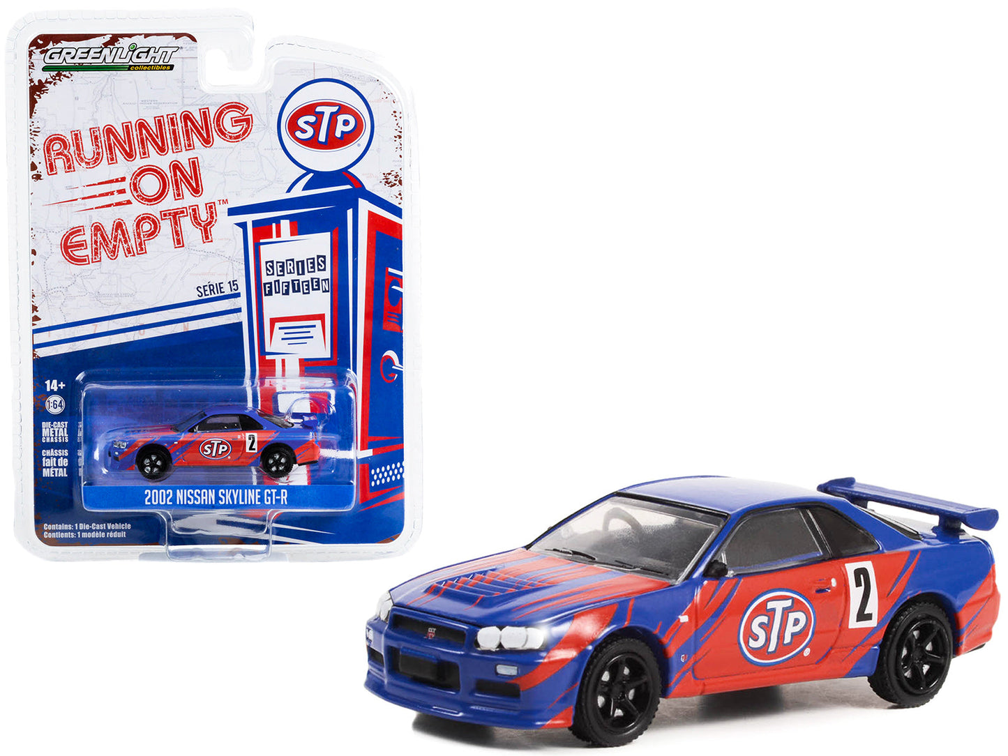 2002 Nissan Skyline GT-R (R34) #2 Blue with Red Graphics "STP" "Running on Empty" Series 15 1/64 Diecast Model Car