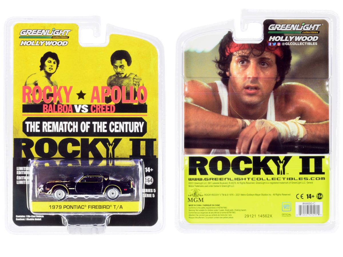 1979 Pontiac Firebird Trans Am T/A Black with Hood Bird "Rocky II" (1979) Movie "Hollywood Series" Release 5 1/64 Diecast Model Car