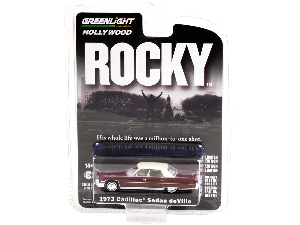 1973 Cadillac Sedan DeVille Burgundy with White Top "Rocky" (1976) Movie "Hollywood Series" Release 35 1/64 Diecast Model Car