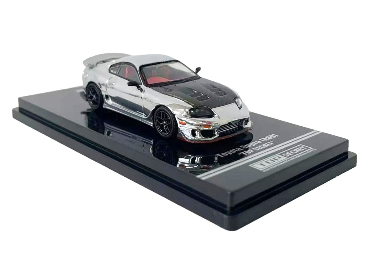 Toyota Supra (A80) "Top Secret" GT300 RHD (Right Hand Drive) Chrome with Carbon Hood and Red Interior "Tokyo Auto Salon 2026 Event Exclusive" 1/64 Diecast Model Car