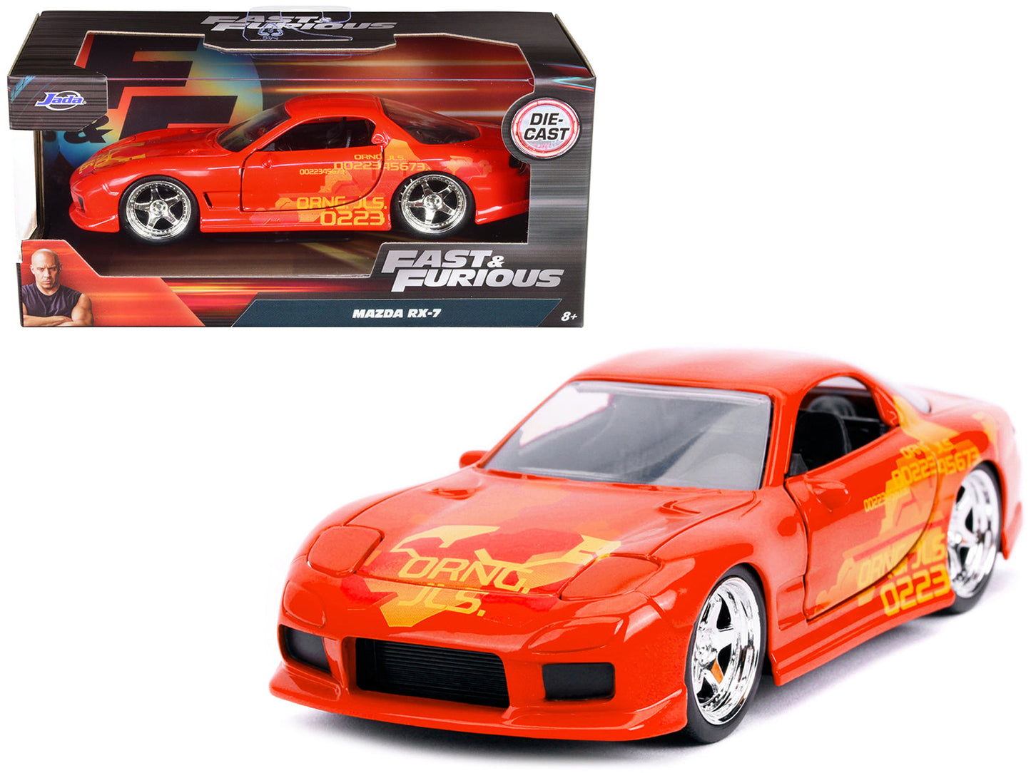 Orange Julius' Mazda RX-7 Orange Metallic with Graphics "Fast & Furious" Series 1/32 Diecast Model Car