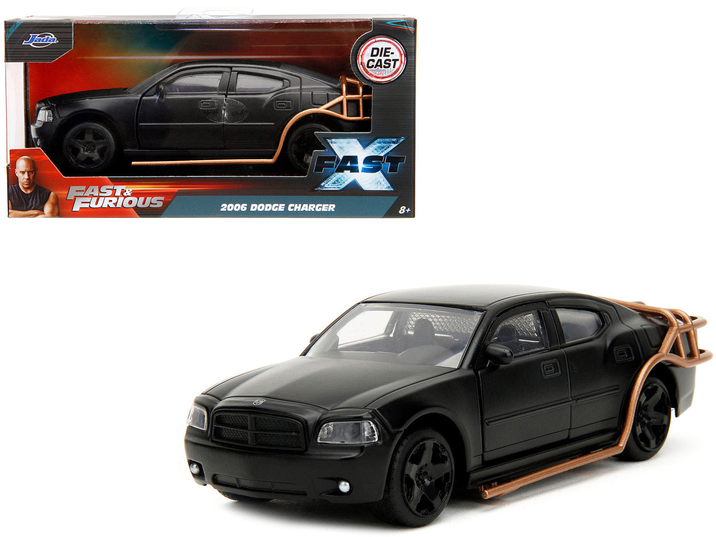 2006 Dodge Charger Matt Black with Outer Cage "Fast & Furious" Series 1/32 Diecast Model Car