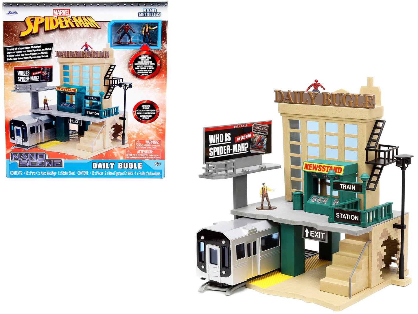 "Daily Bugle" and Subway Diorama Set with Spider-Man and J. Jonah Jameson Diecast Figures "Marvel's Spider-Man" "Nano Scene" Series Models