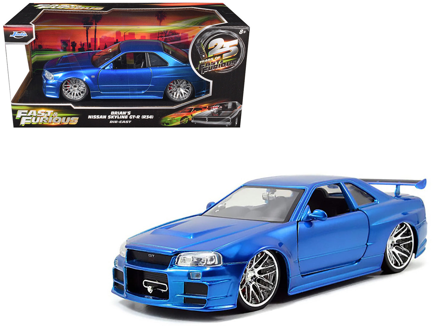 Brian's Nissan GTR Skyline R34 RHD (Right Hand Drive) Blue 25th Anniversary "Fast & Furious" Movie 1/24 Diecast Model Car