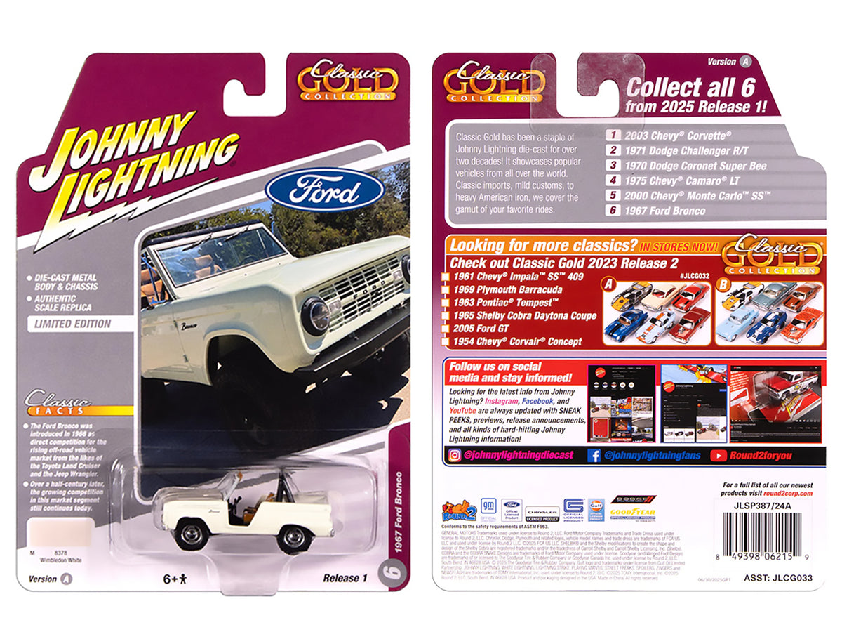 1967 Ford Bronco Wimbledon White "Classic Gold Collection" 1/64 Diecast Model Car