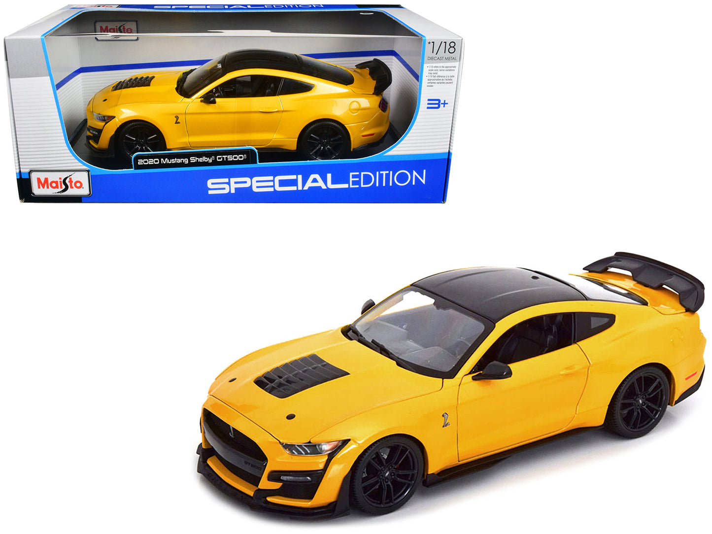 2020 Ford Mustang Shelby GT500 Yellow with Black Top "Special Edition" 1/18 Diecast Model Car
