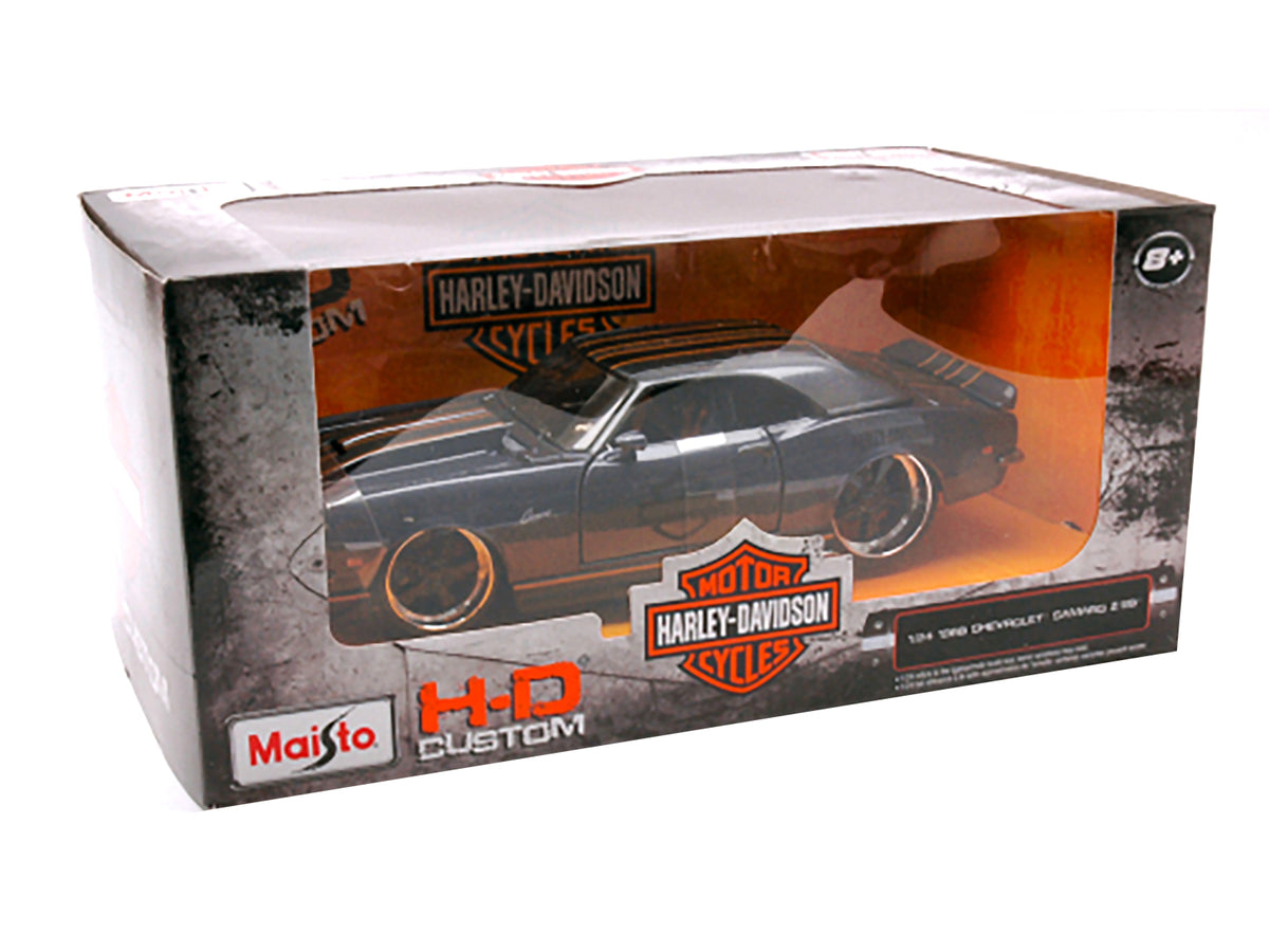 1968 Chevrolet Camaro Z/28 Dark Gray Metallic with Black and Orange Stripes "Harley Davidson" "H-D Custom" 1/24 Diecast Model Car