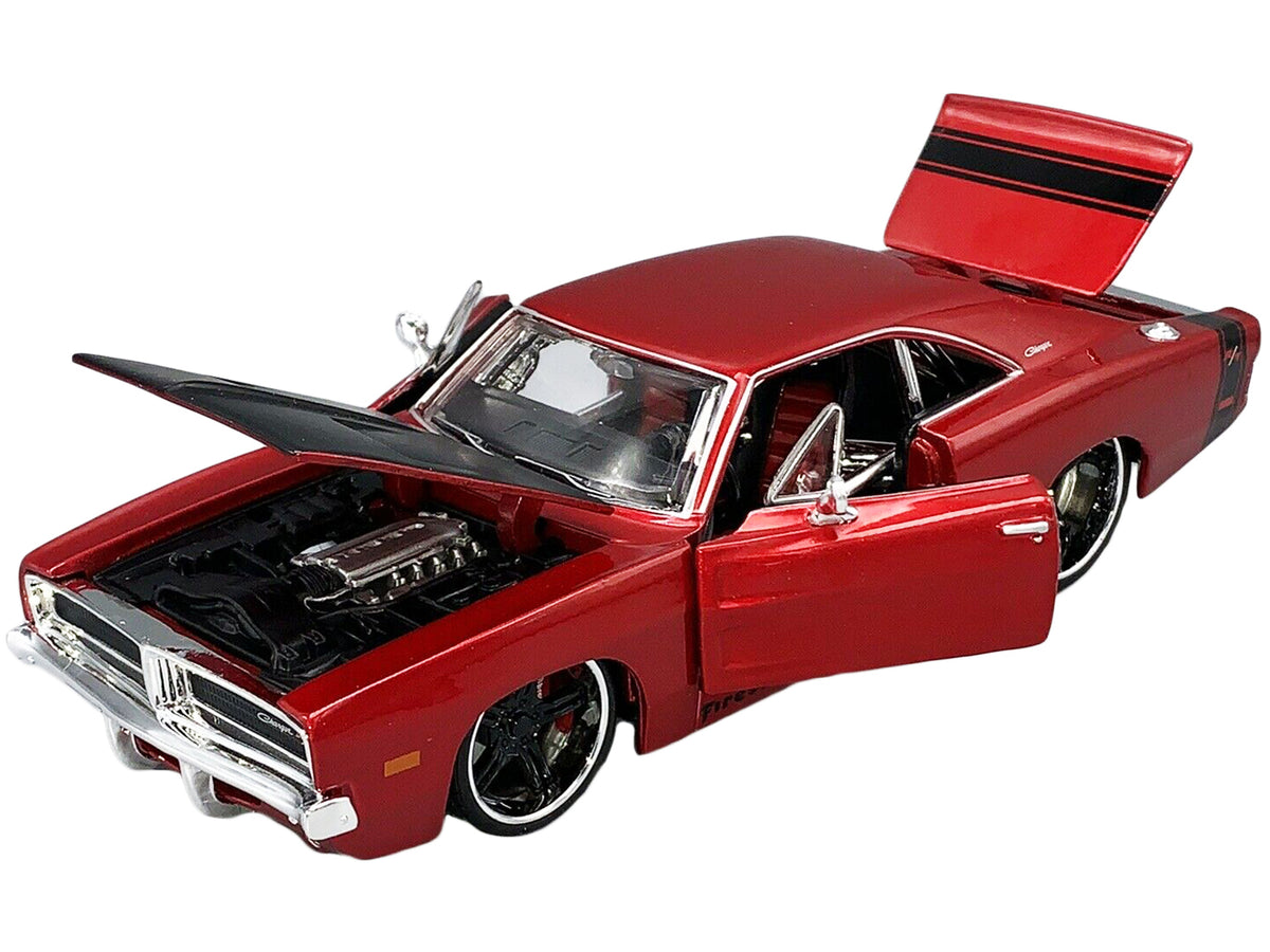 1969 Dodge Charger R/T Red Metallic with Black Hood and Black Stripes "Classic Muscle" 1/25 Diecast Model Car