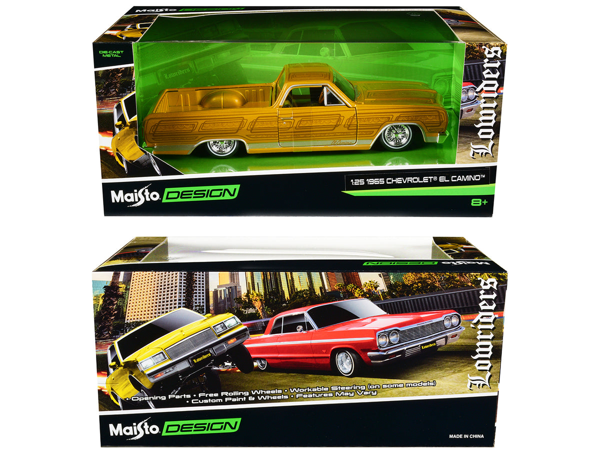 1965 Chevrolet El Camino Lowrider Gold Metallic with Graphics "Lowriders" Series 1/25 Diecast Model Car