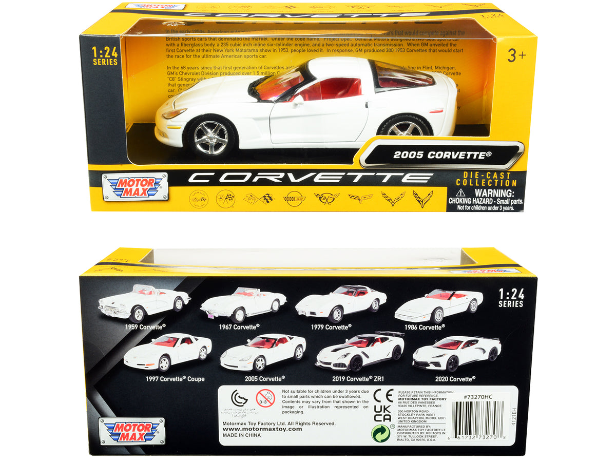 2005 Chevrolet Corvette C6 White with Red Interior "History of Corvette" Series 1/24 Diecast Model Car