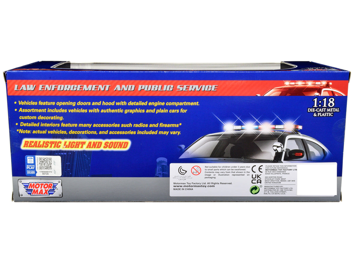 2015 Ford Police Interceptor Utility White with Flashing Light Bar and Front and Rear Lights and 2 Sounds 1/18 Diecast Model Car