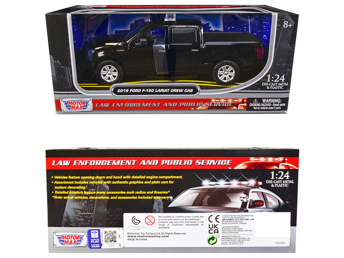 2019 Ford F-150 Lariat Crew Cab Pickup Truck Unmarked Plain Black "Law Enforcement and Public Service" Series 1/24 Diecast Model Car
