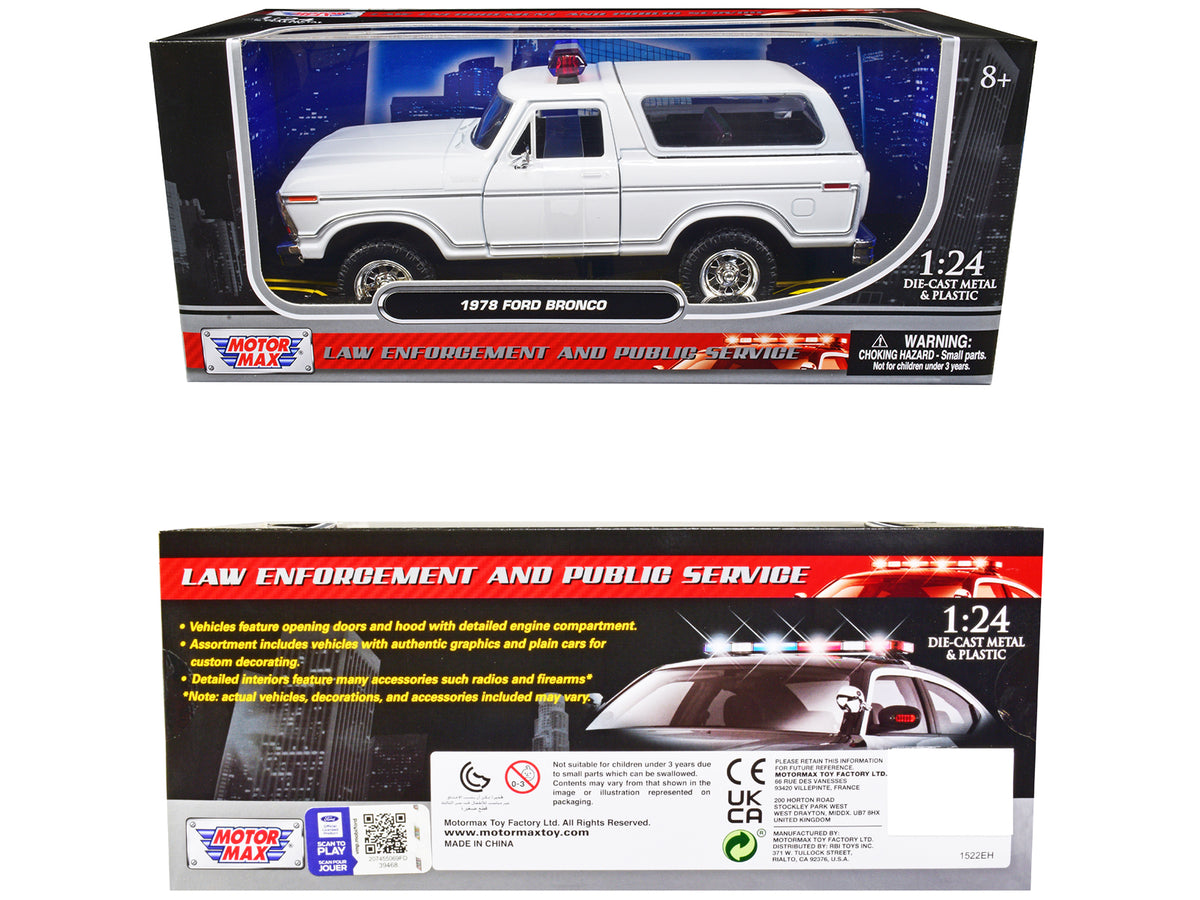 1978 Ford Bronco Police Car Unmarked White "Law Enforcement and Public Service" Series 1/24 Diecast Model Car