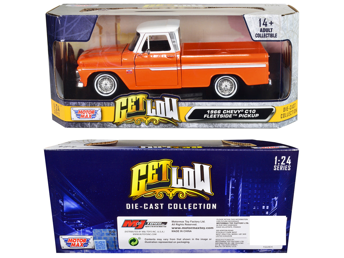 1966 Chevrolet C10 Fleetside Pickup Truck Lowrider Orange Metallic with White Top "Get Low" Series 1/24 Diecast Model Car