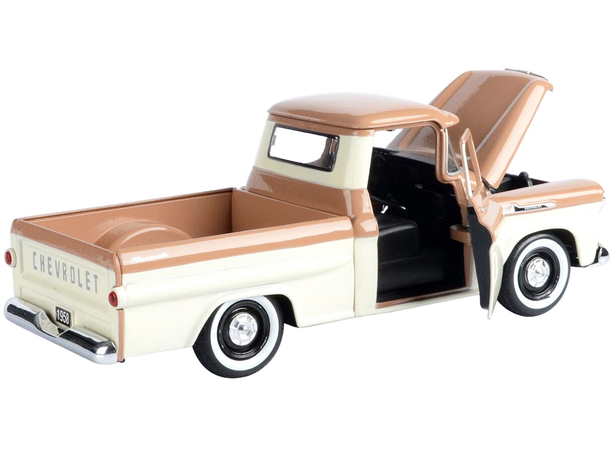 1958 Chevrolet Apache Fleetside Pickup Truck Brown and Beige 1/24 Diecast Model Car