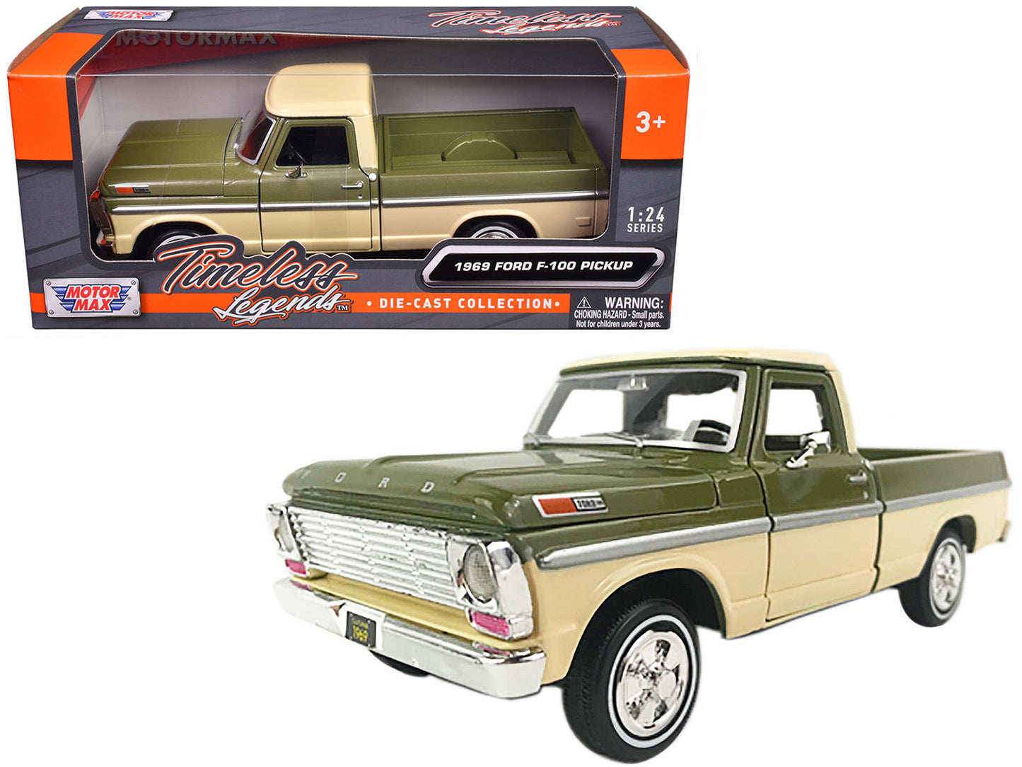 1969 Ford F-100 Pickup Truck Light Green and Cream 1/24 Diecast Model Car