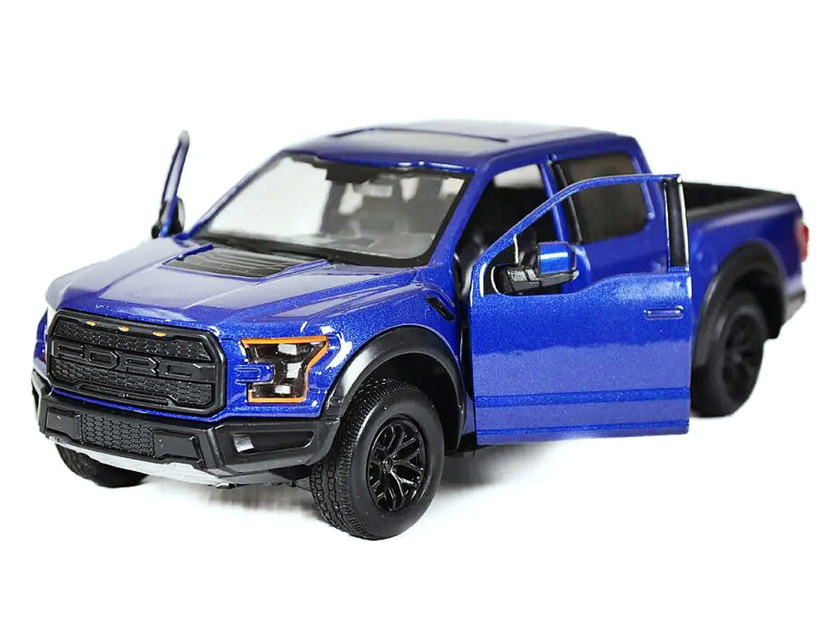 2017 Ford F-150 Raptor Pickup Truck Blue with Black Wheels 1/27 Diecast Model Car