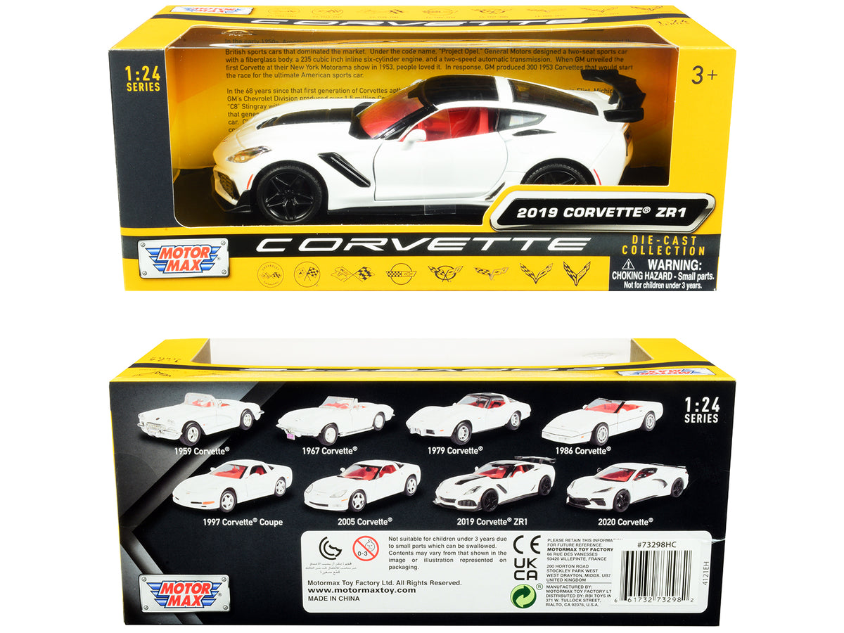 2019 Chevrolet Corvette C7 ZR1 White and Black with Red Interior "History of Corvette" Series 1/24 Diecast Model Car