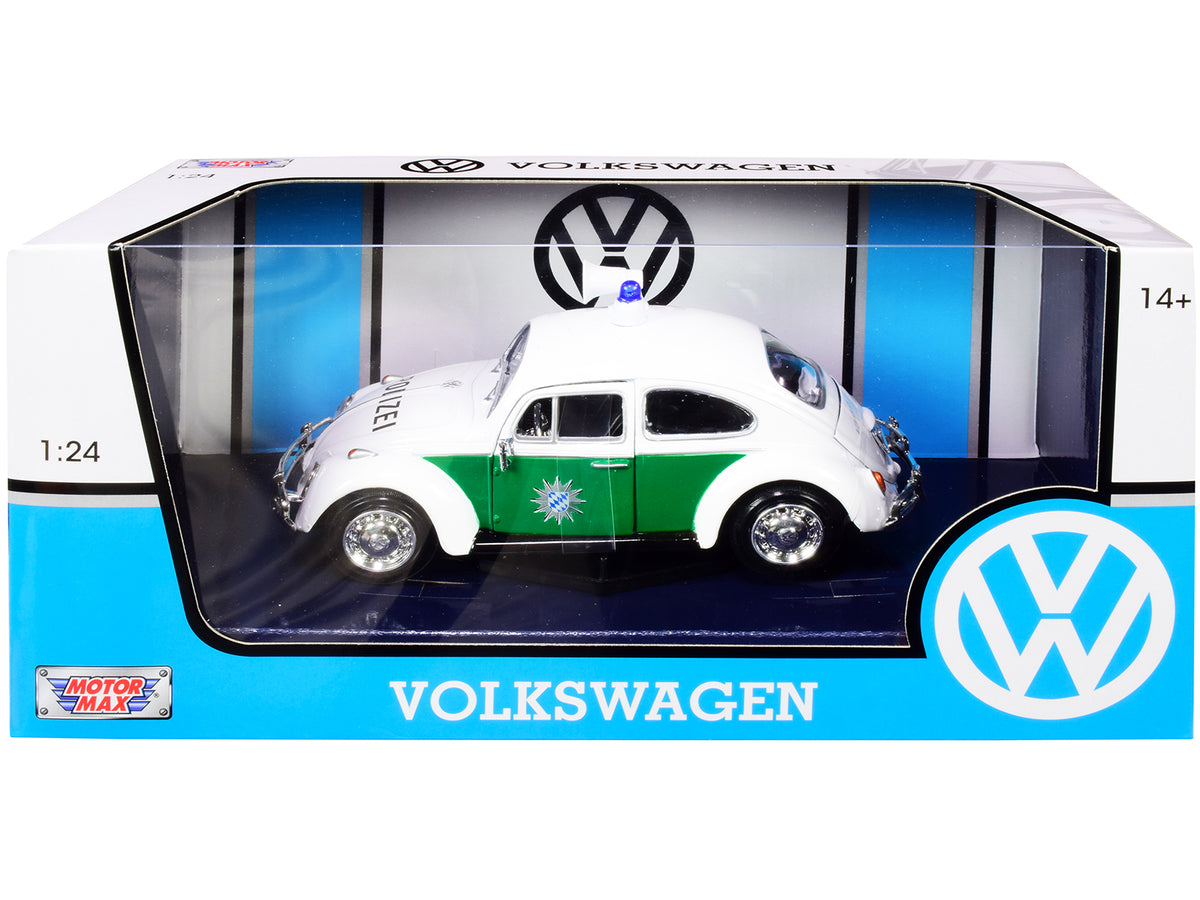 1966 Volkswagen Beetle German Police Car White and Green 1/24 Diecast Model Car