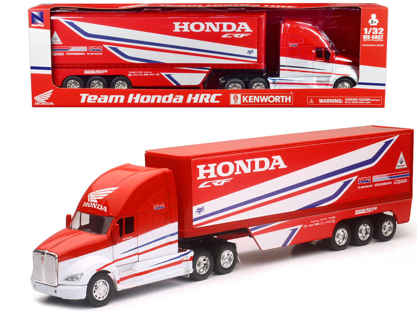 Kenworth Semi-Truck Red and White "Team Honda HRC" 1/32 Diecast Model