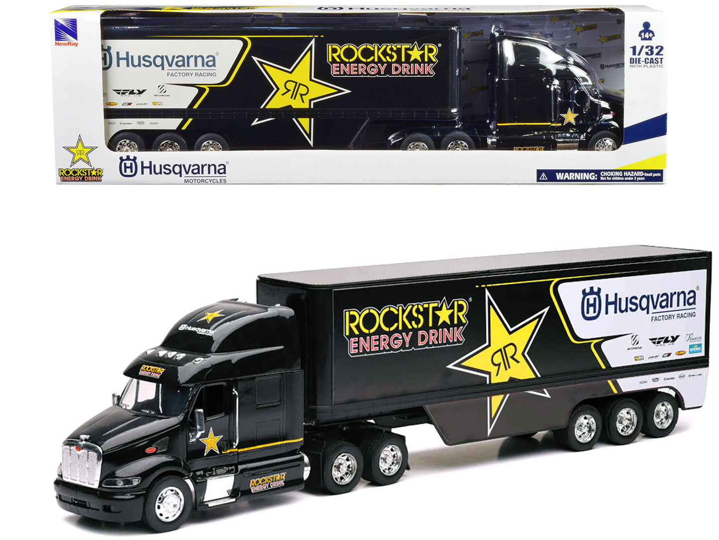 Peterbilt 387 Semi-Truck Black "Rockstar Energy Drink - Husqvarna Factory Racing" 1/32 Diecast Model