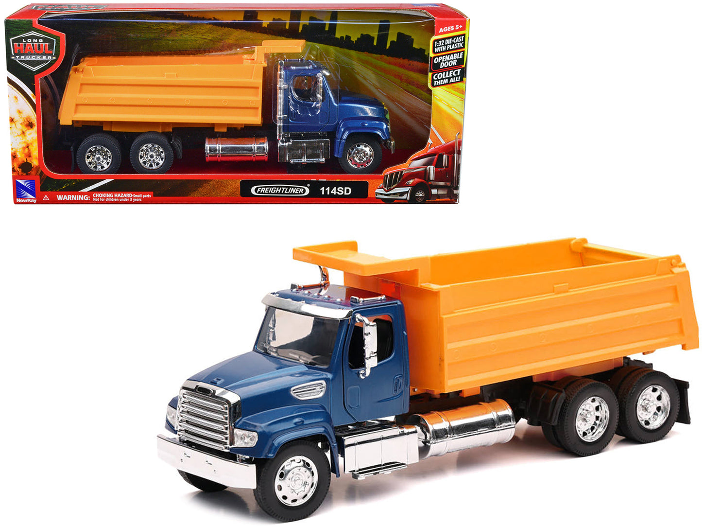 Freightliner 114SD Dump Truck Blue and Yellow "Long Haul Trucker" Series 1/32 Diecast Model