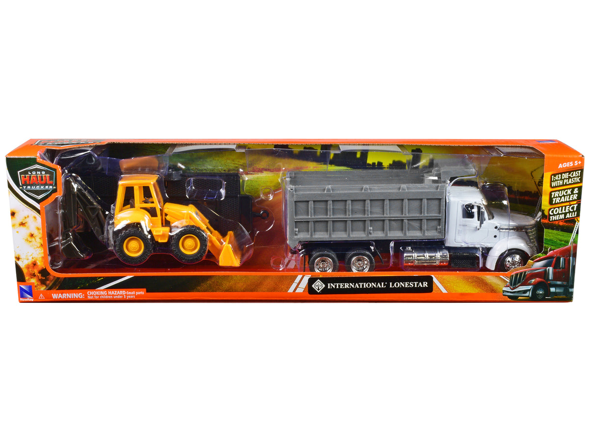 International Lonestar Dump Truck White and Wheel Loader Yellow with Flatbed Trailer "Long Haul Truckers" Series 1/43 Diecast Model