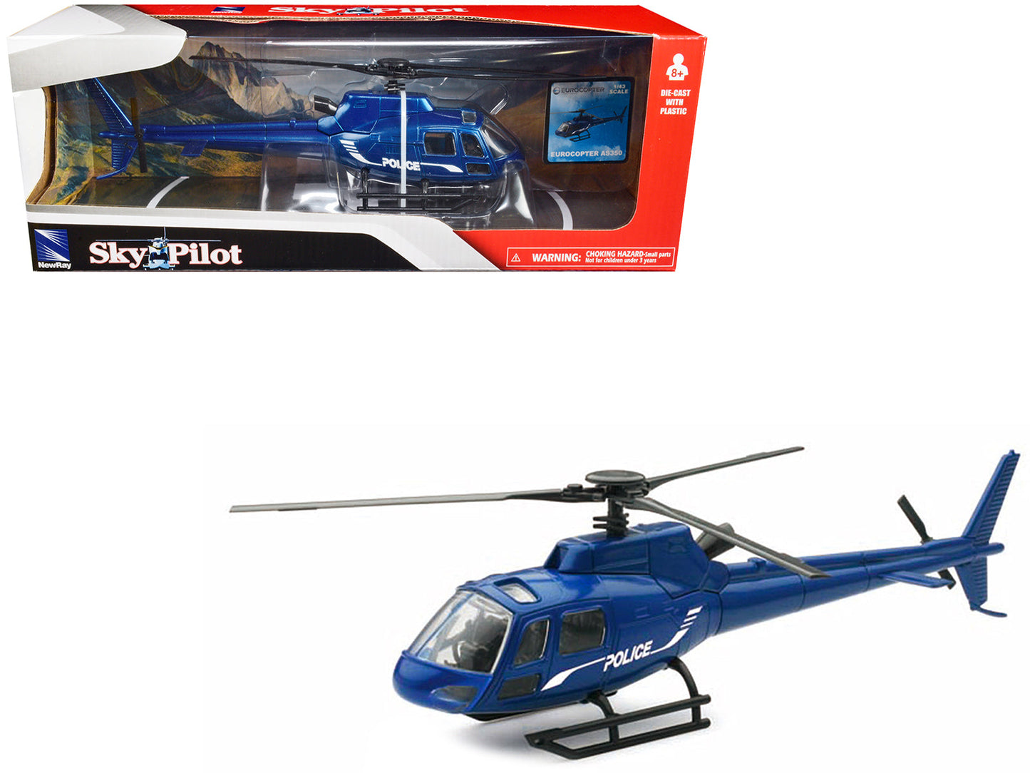 Eurocopter AS350 Helicopter Blue Metallic "Police" "Sky Pilot" Series 1/43 Diecast Model