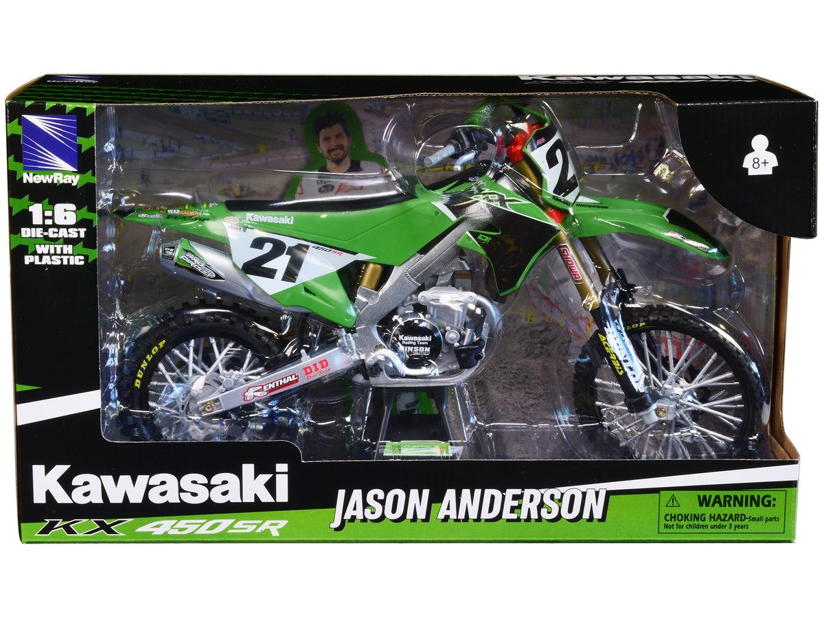 Kawasaki KX450SR Dirt Bike Motorcycle #21 Jason Anderson Green and Black "Kawasaki Racing Team" 1/6 Model
