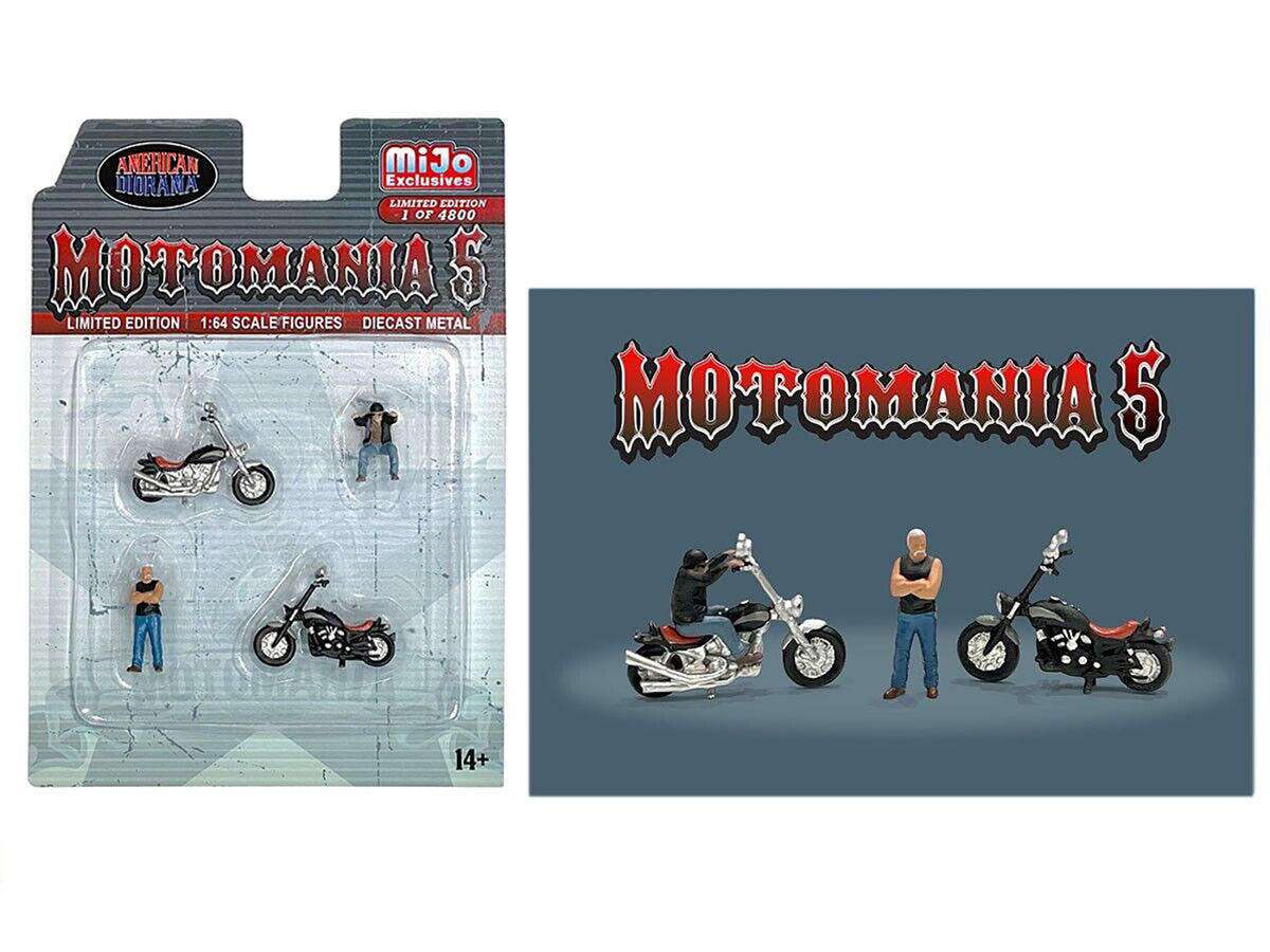 "Motomania 5" 4 piece Diecast Set (2 Figures and 2 Motorcycles) Limited Edition to 4800 pieces Worldwide for 1/64 Scale Models