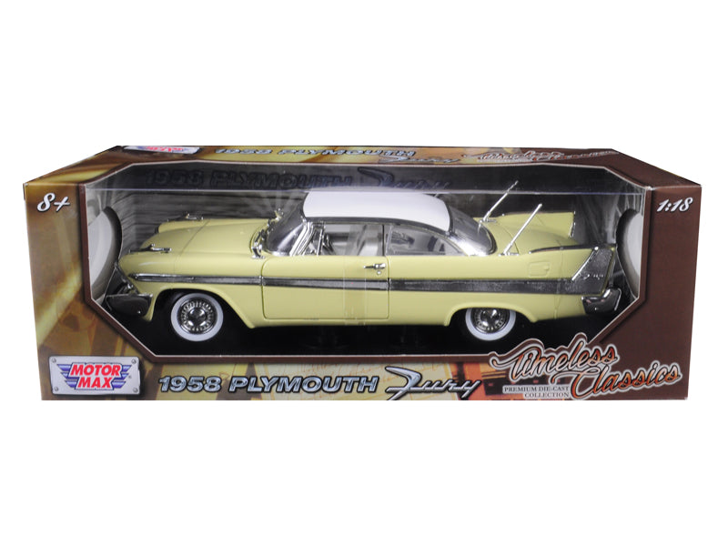 1958 Plymouth Fury "Timeless Classics" Yellow with White Top 1/18 Diecast Model Car