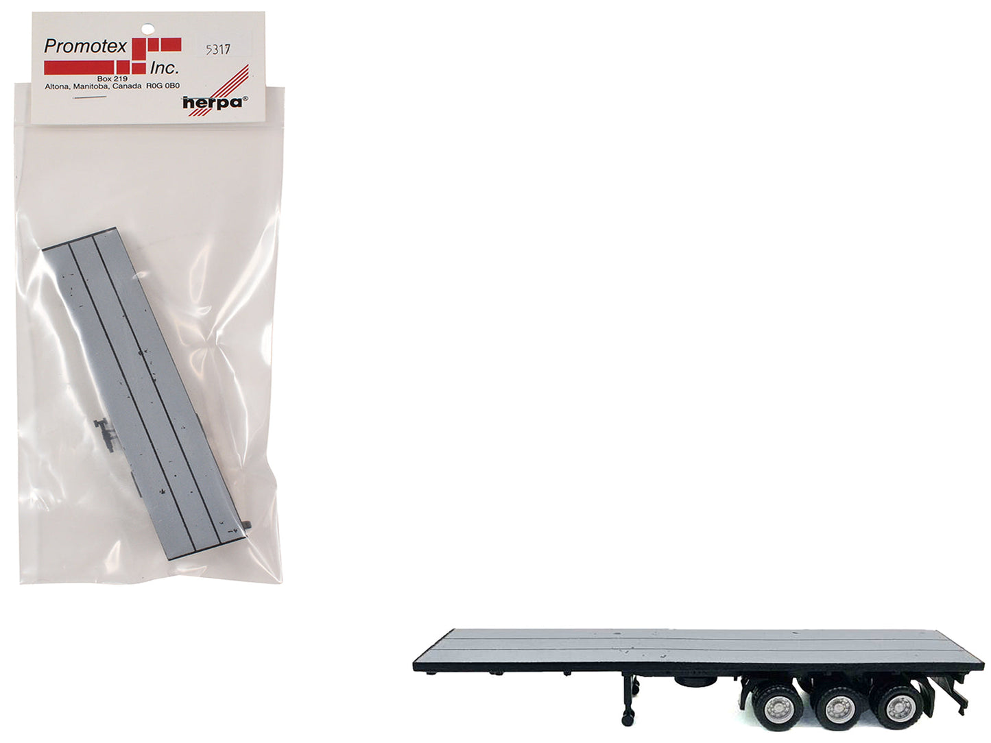 40ft 3-Axle Flatbed Trailer Gray Top 1/87 (HO) Plastic Model