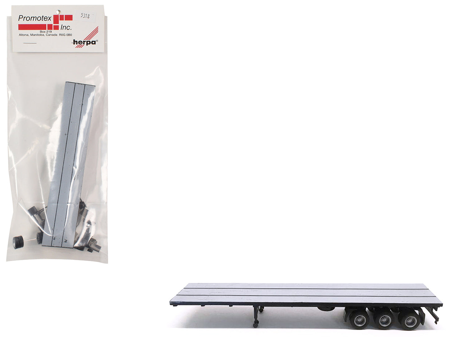 48ft 3-Axle Flatbed Trailer Gray Top 1/87 (HO) Plastic Model
