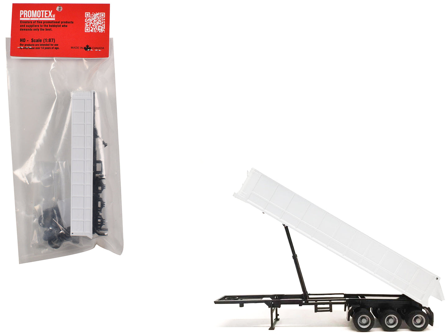 3-Axle Dump Trailer White 1/87 (HO) Plastic Model
