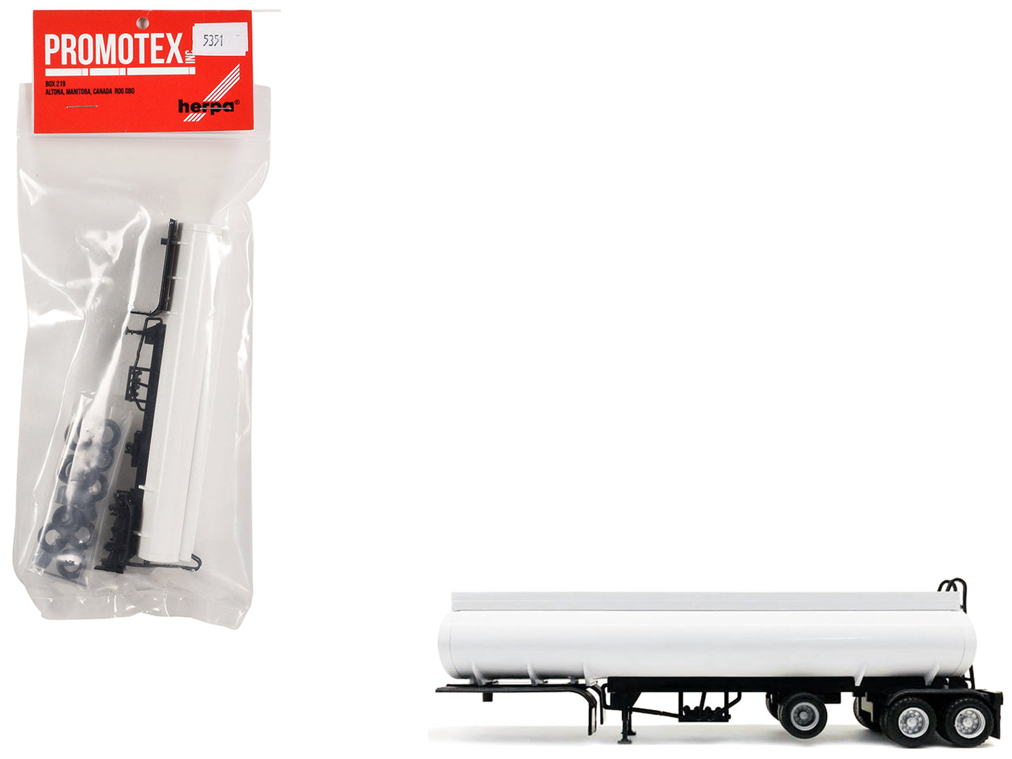 Tag-Axle Elliptical Tanker Trailer White 1/87 (HO) Plastic Model