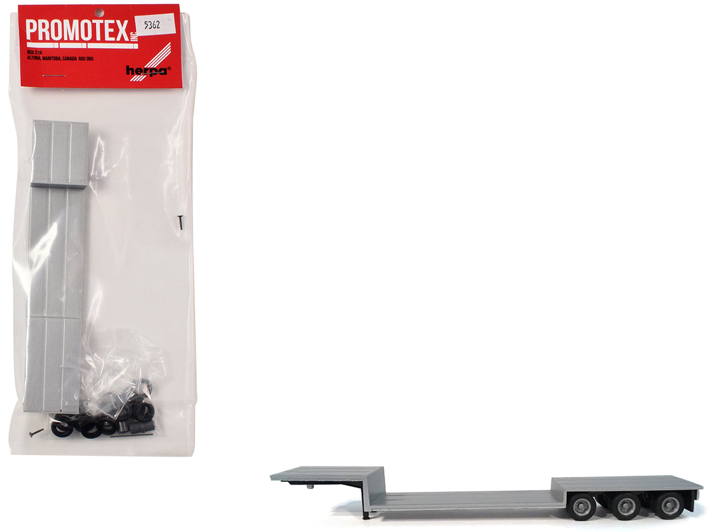 3-Axle Double-Drop Flatbed Trailer Silver Top 1/87 (HO) Plastic Model