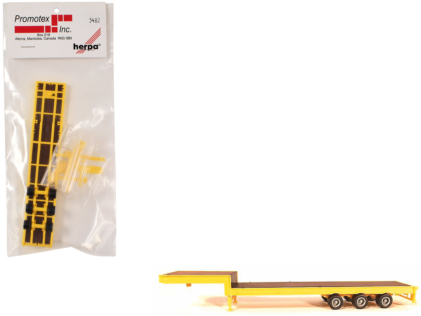 3-Axle Step Deck Equipment Trailer with Ramps Yellow 1/87 (HO) Plastic Model