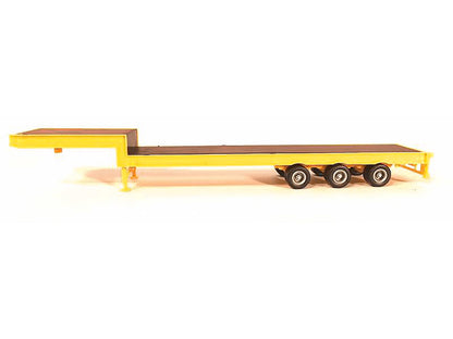 3-Axle Step Deck Equipment Trailer with Ramps Yellow 1/87 (HO) Plastic Model