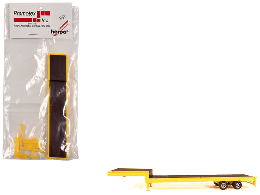 2-Axle Step Deck Equipment Trailer with Ramps Yellow 1/87 (HO) Plastic Model