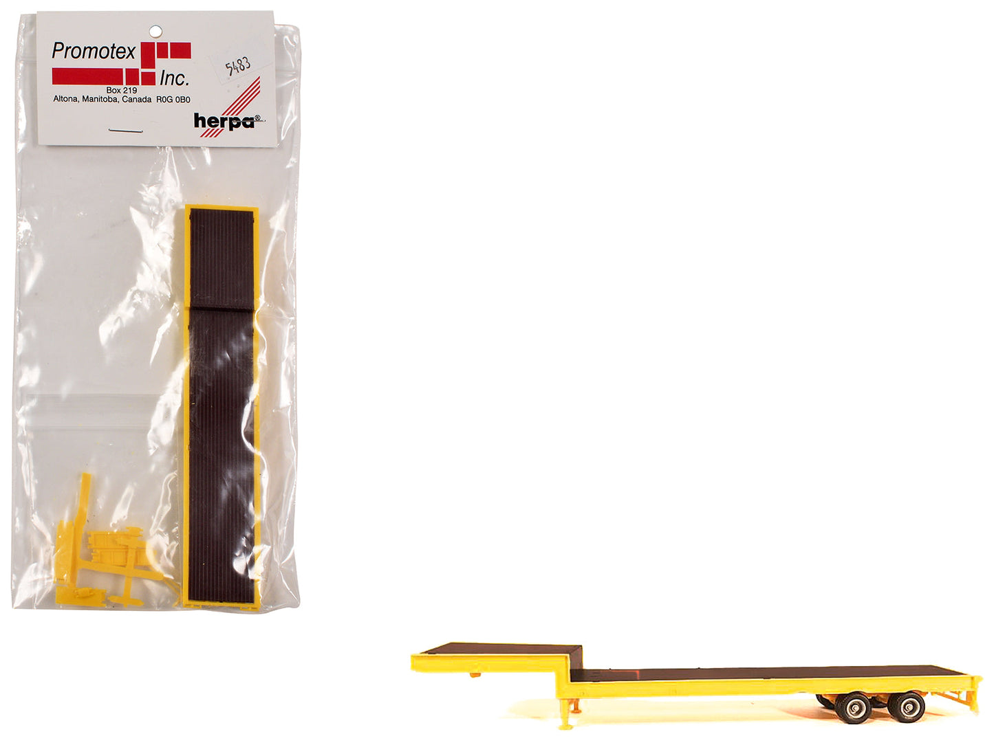 2-Axle Step Deck Equipment Trailer with Ramps Yellow 1/87 (HO) Plastic Model