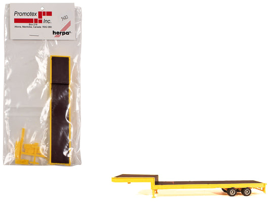 2-Axle Step Deck Equipment Trailer with Ramps Yellow 1/87 (HO) Plastic Model