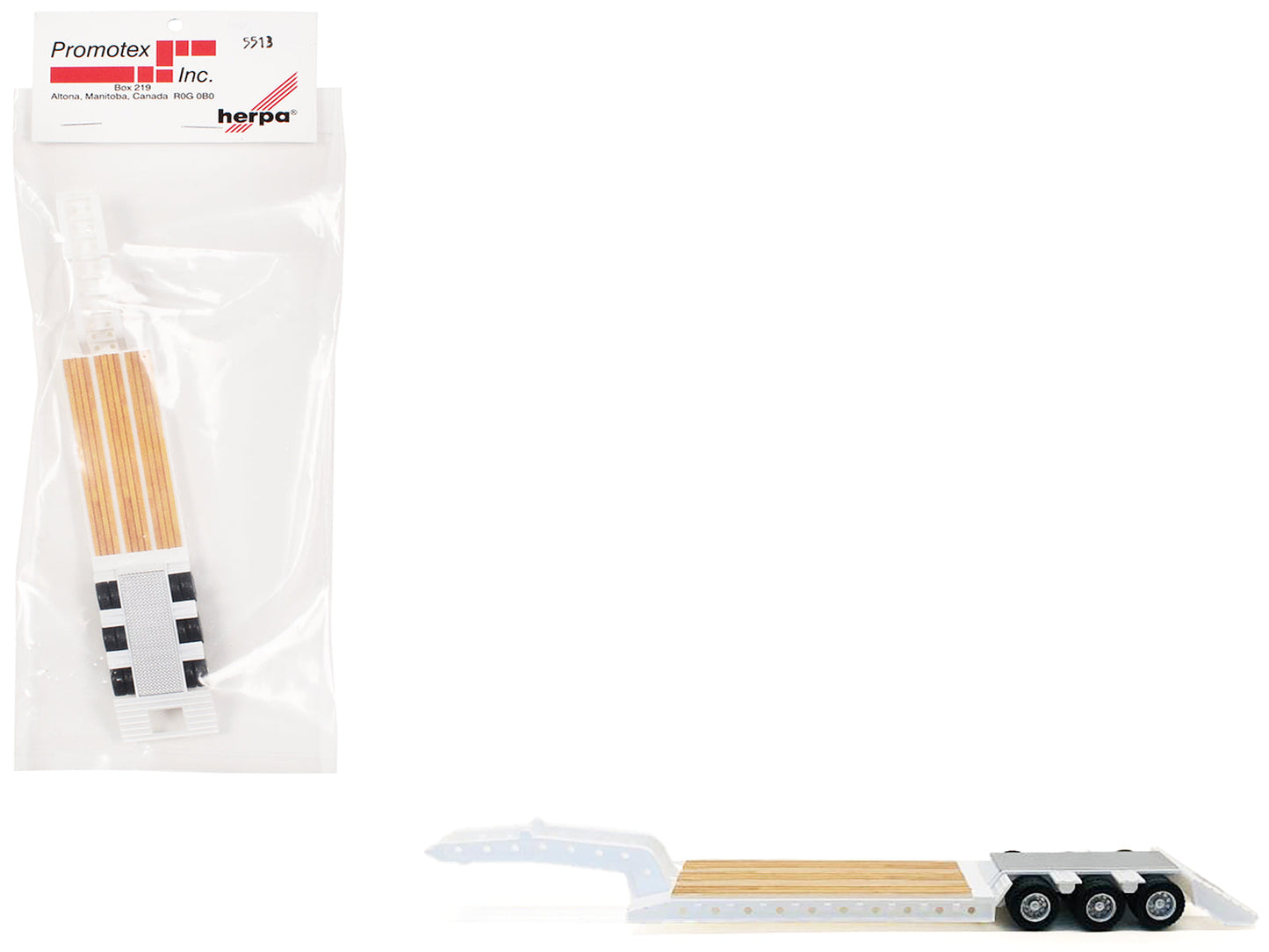 3-Axle Heavy Equipment Lowboy Trailer White 1/87 (HO) Plastic Model